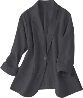 IDEALSANXUN Womens Linen Blazer Notch Lapel One Button Suit Coat Jackets
