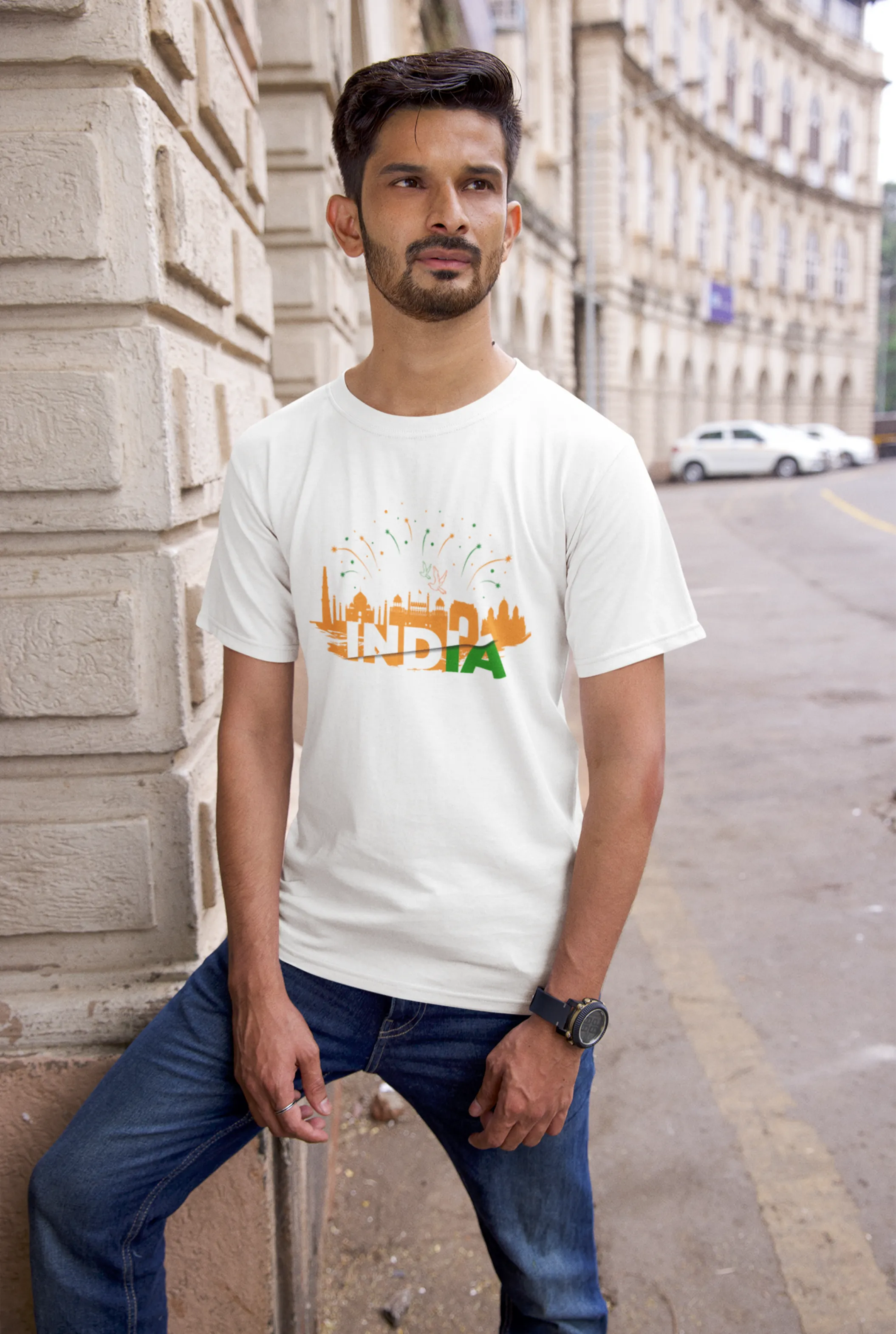 India Monument Tribute White Printed T-shirt for men