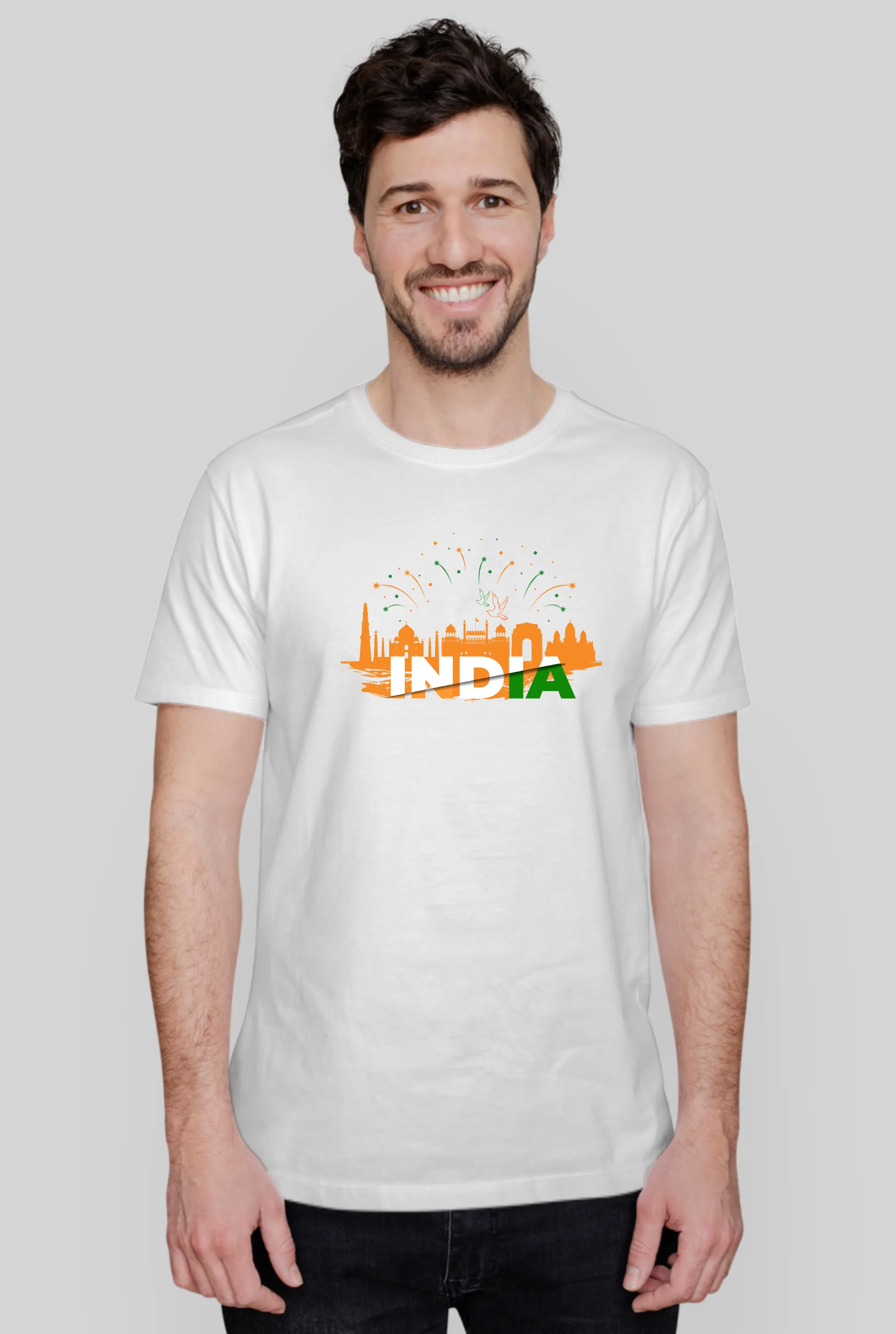 India Monument Tribute White Printed T-shirt for men