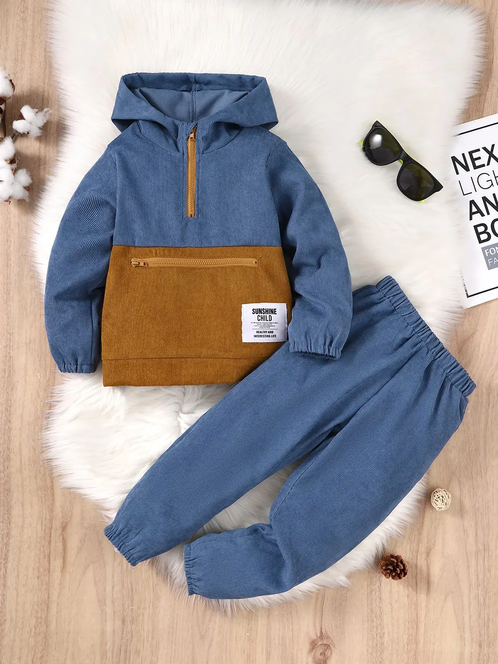 Kids Boys Long Sleeve Hooded Sports Suit Set