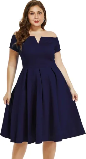 LALAGEN Women's Plus Size Vintage 1950s Party Cocktail Wedding Swing Midi Dress
