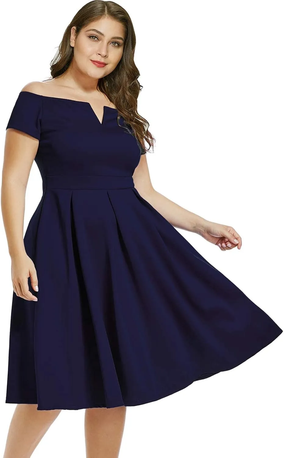 LALAGEN Women's Plus Size Vintage 1950s Party Cocktail Wedding Swing Midi Dress