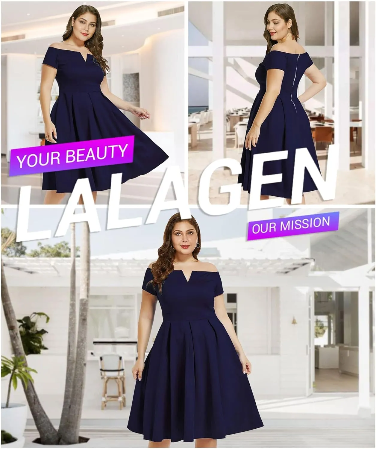 LALAGEN Women's Plus Size Vintage 1950s Party Cocktail Wedding Swing Midi Dress