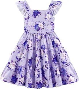 Little Girls Summer Dress - Flutter Sleeve Swing Tiered Sundress Toddler Smocked Dresses Kids Casual Outfits 2T-7T
