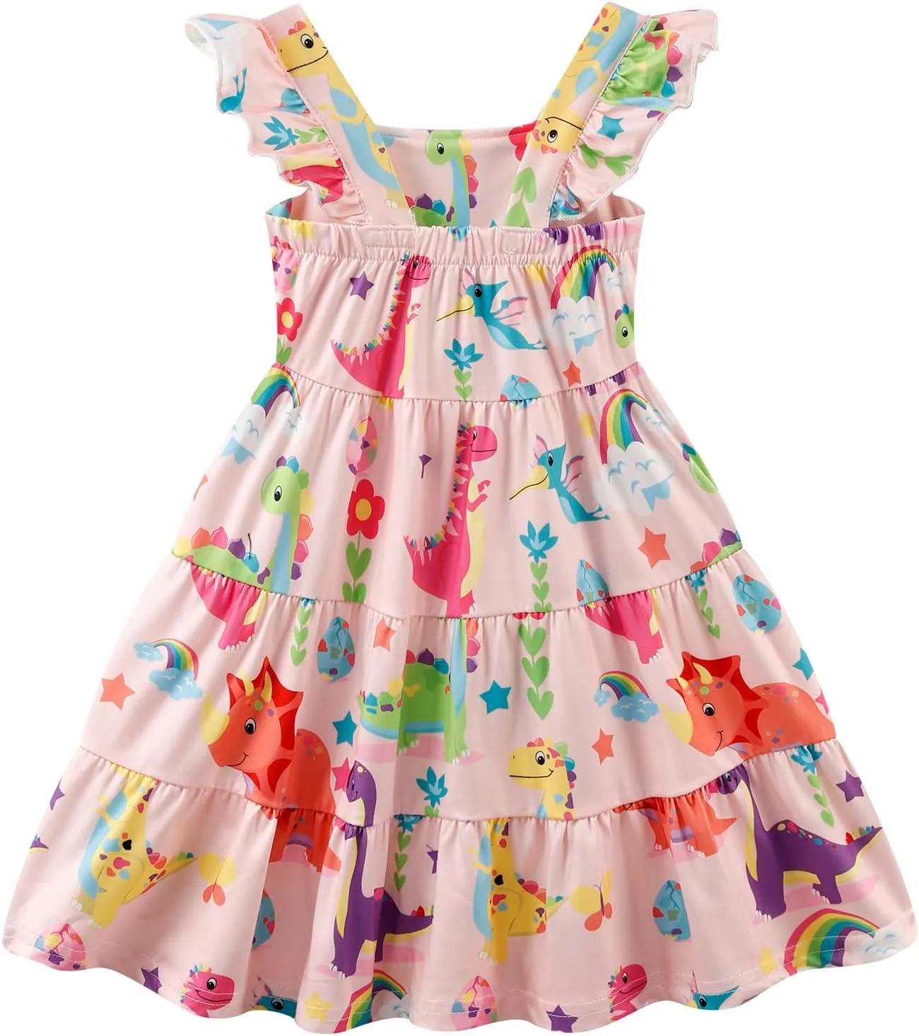 Little Girls Summer Dress - Flutter Sleeve Swing Tiered Sundress Toddler Smocked Dresses Kids Casual Outfits 2T-7T
