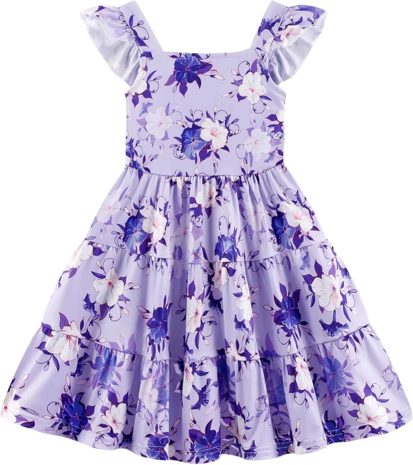Little Girls Summer Dress - Flutter Sleeve Swing Tiered Sundress Toddler Smocked Dresses Kids Casual Outfits 2T-7T