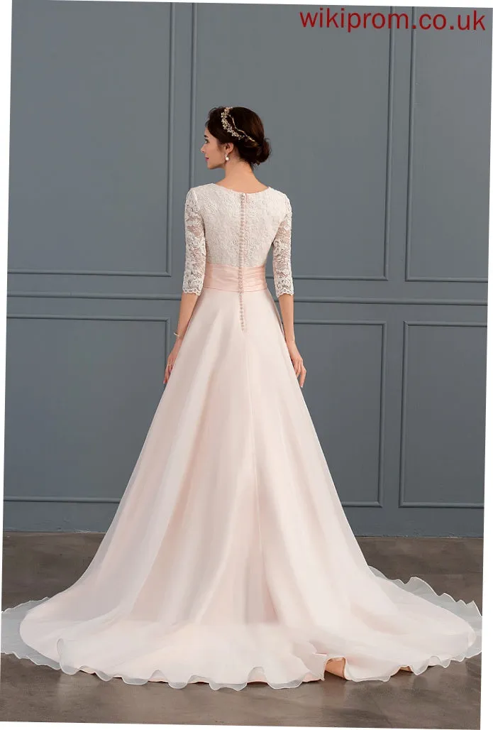 Madeline Organza V-neck Wedding Ball-Gown/Princess Train Dress Ruffle Wedding Dresses With Court