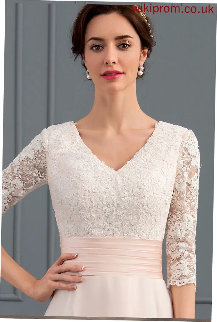 Madeline Organza V-neck Wedding Ball-Gown/Princess Train Dress Ruffle Wedding Dresses With Court