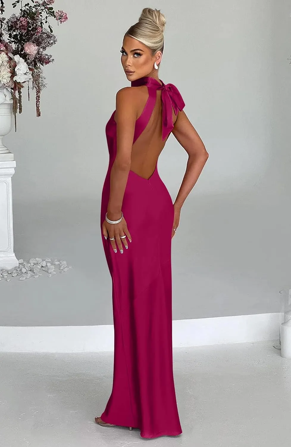 Memoriesea Women's Sexy High Split Sleeveless Backless Party Wedding Maxi Dress