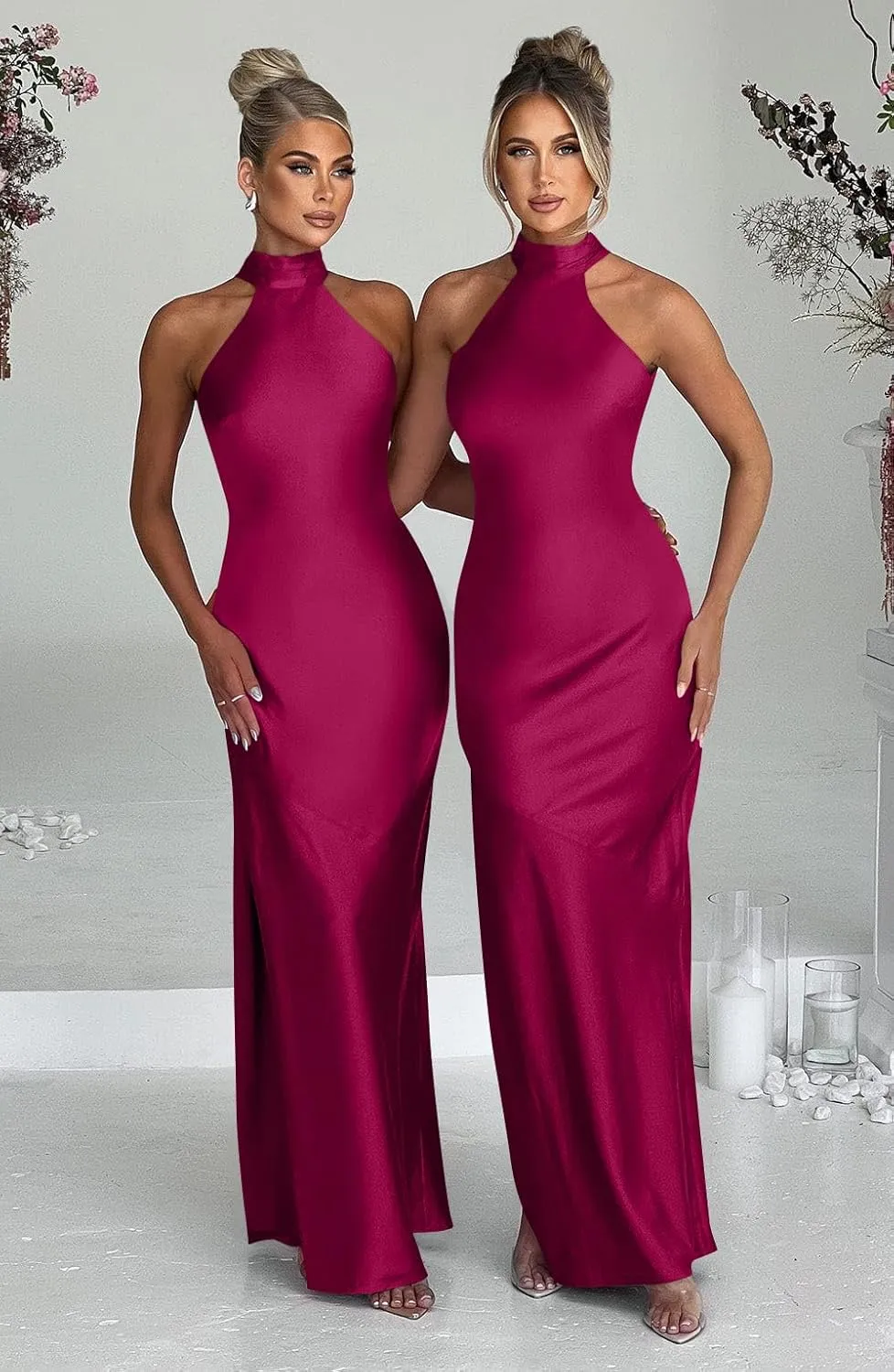 Memoriesea Women's Sexy High Split Sleeveless Backless Party Wedding Maxi Dress