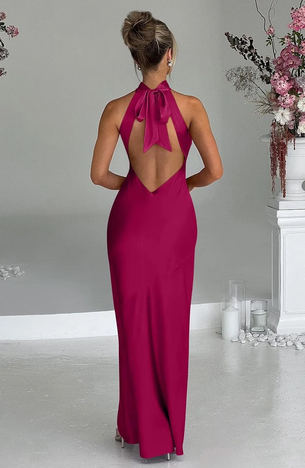 Memoriesea Women's Sexy High Split Sleeveless Backless Party Wedding Maxi Dress