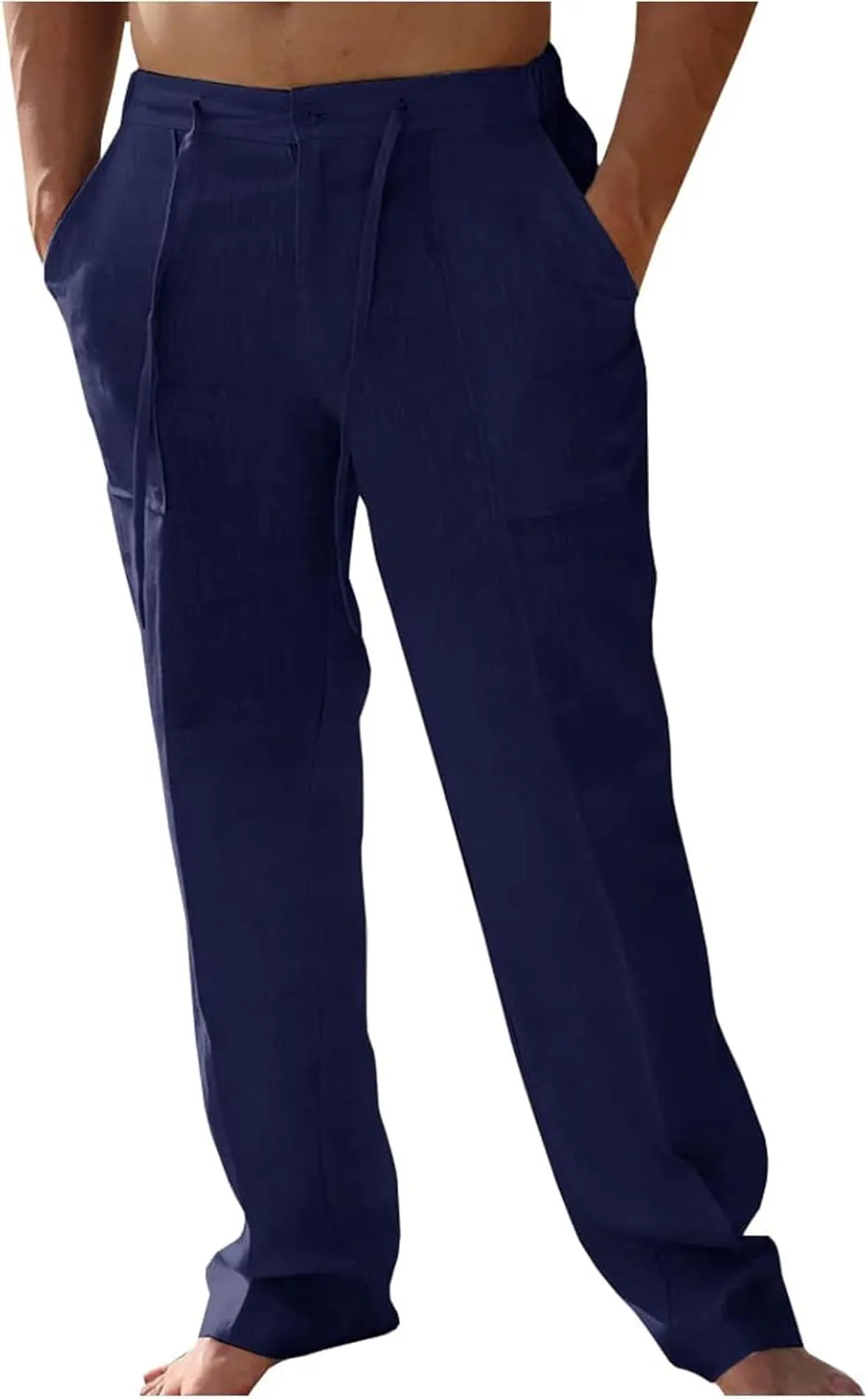 Mens Casual Elastic Waist Drawstring Lightweight Linen Summer Beach Yoga Trousers Pants