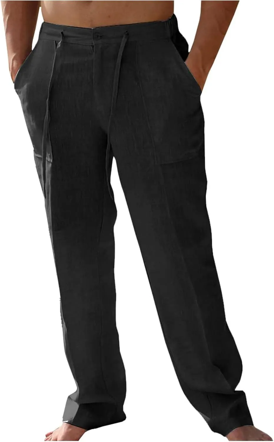 Mens Casual Elastic Waist Drawstring Lightweight Linen Summer Beach Yoga Trousers Pants