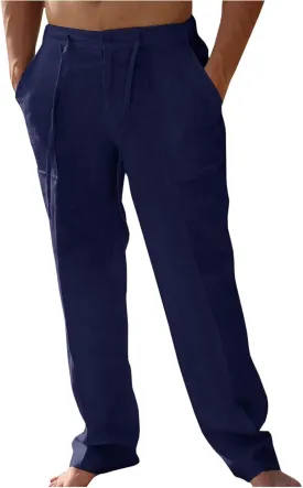 Mens Casual Elastic Waist Drawstring Lightweight Linen Summer Beach Yoga Trousers Pants