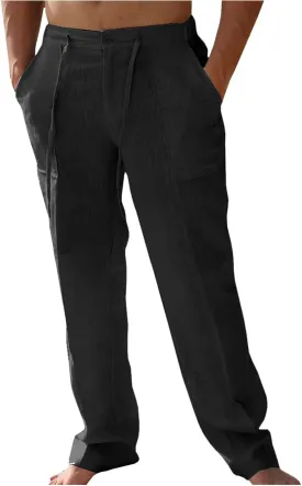 Mens Casual Elastic Waist Drawstring Lightweight Linen Summer Beach Yoga Trousers Pants