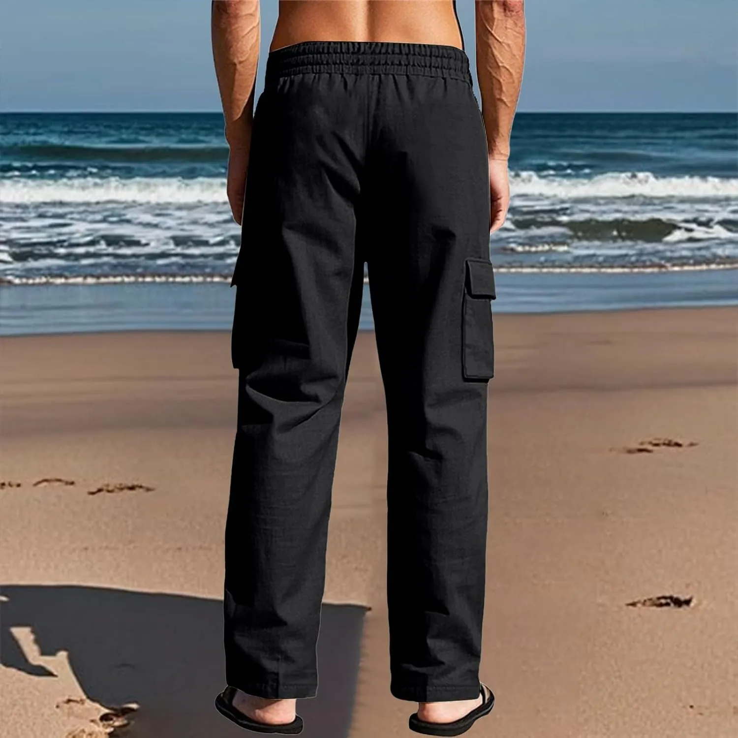 Men's Casual Linen Pants Summer Beach Loose Long Trousers