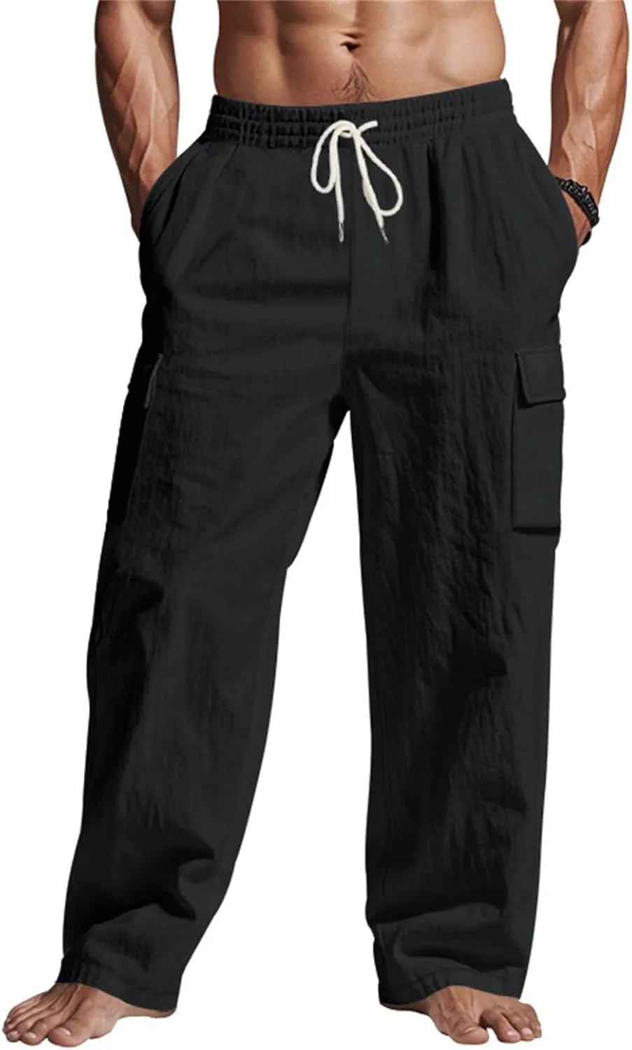 Men's Casual Linen Pants Summer Beach Loose Long Trousers