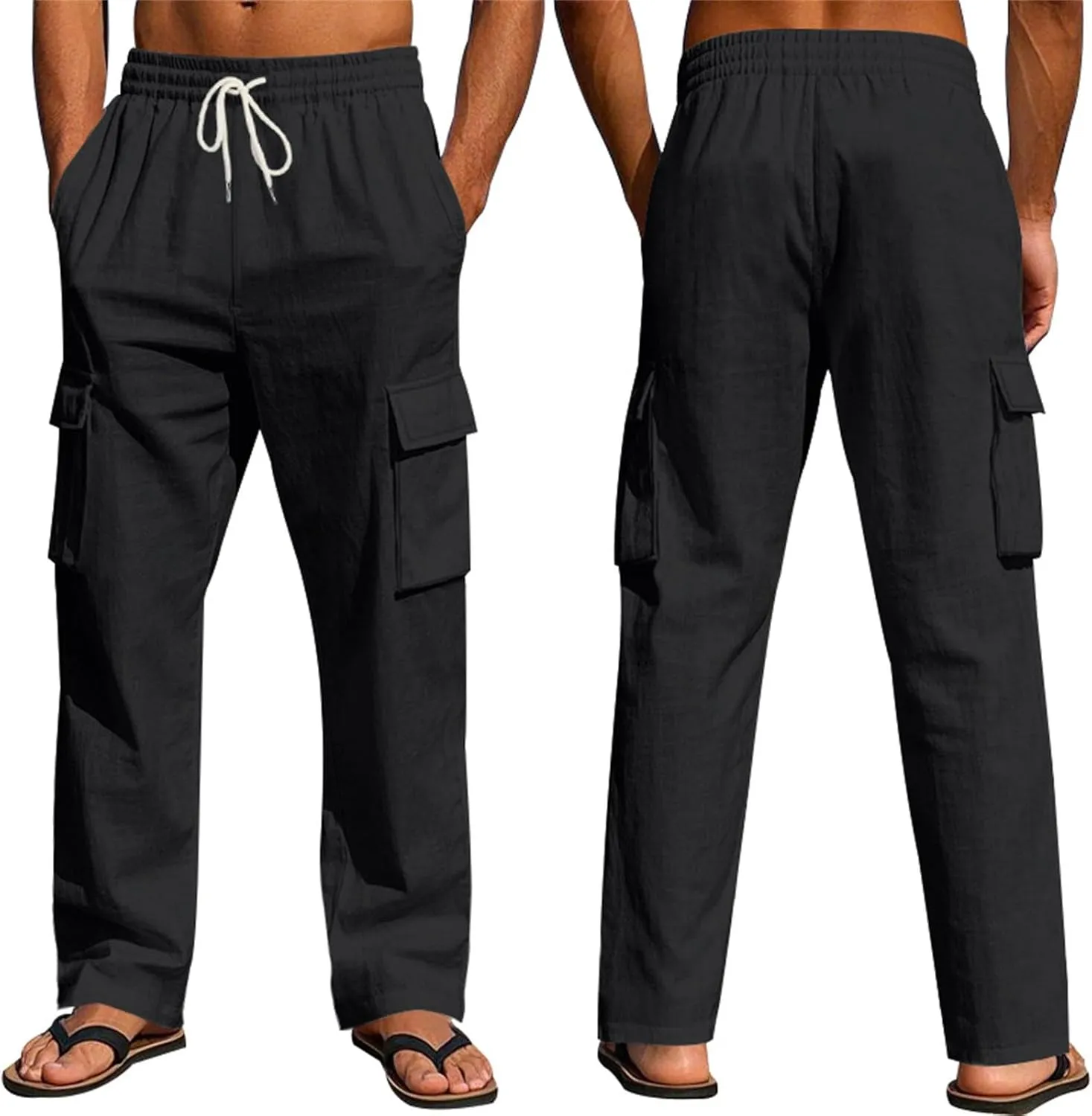 Men's Casual Linen Pants Summer Beach Loose Long Trousers