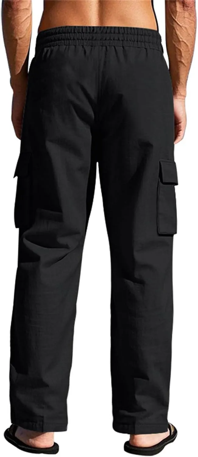 Men's Casual Linen Pants Summer Beach Loose Long Trousers