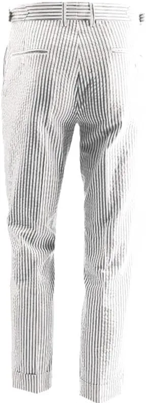 Men's Summer Seersucker Slim Fit Pants Flat Front Lightweight Sear Sucker Suit Separate Pants Trousers