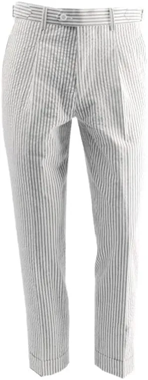 Men's Summer Seersucker Slim Fit Pants Flat Front Lightweight Sear Sucker Suit Separate Pants Trousers