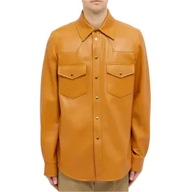 Men's Tan Genuine Leather Full Sleeve Shirt