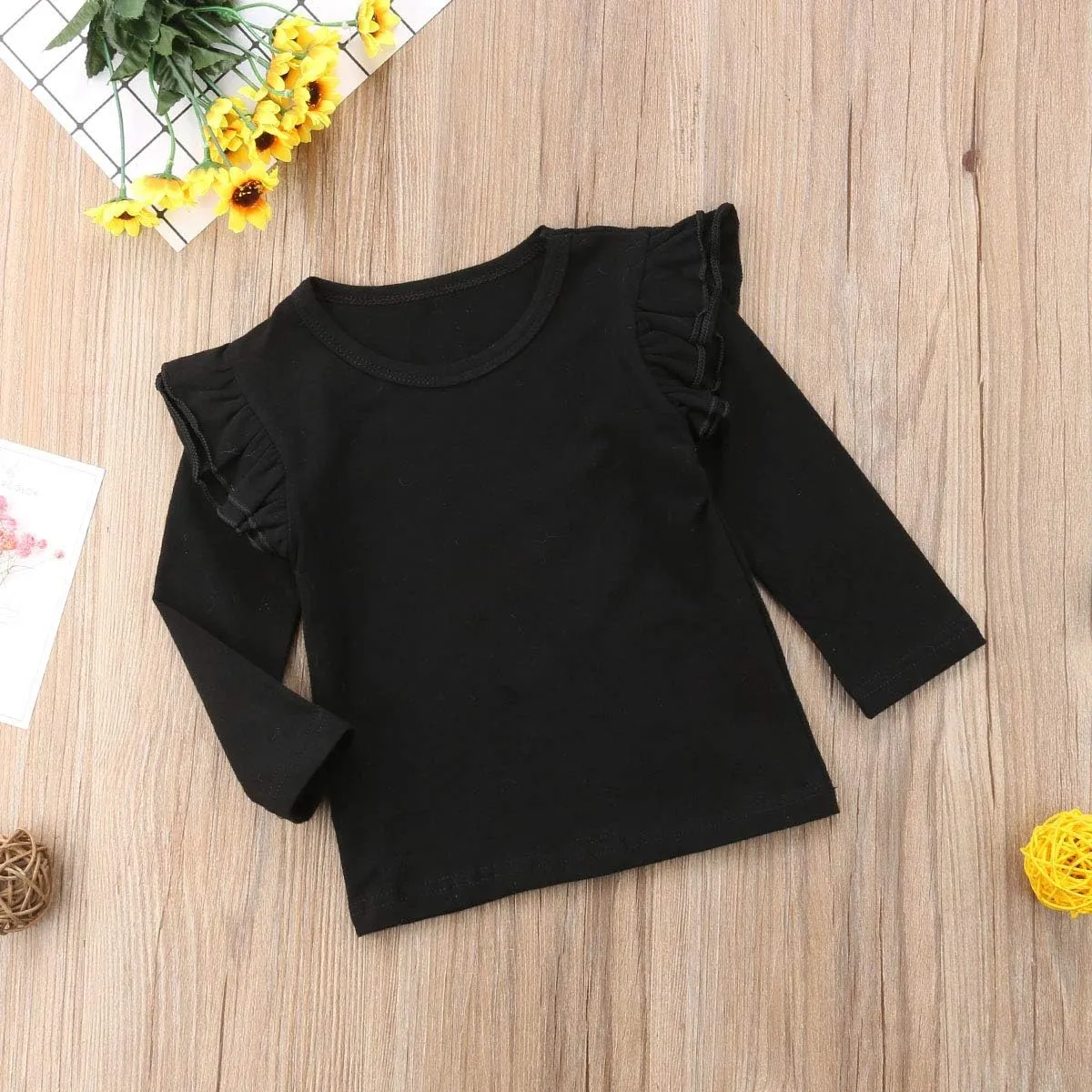 Mubineo Toddler Baby Girl Basic Plain Ruffle Sleeve Cotton T Shirts Tops Tee Clothes