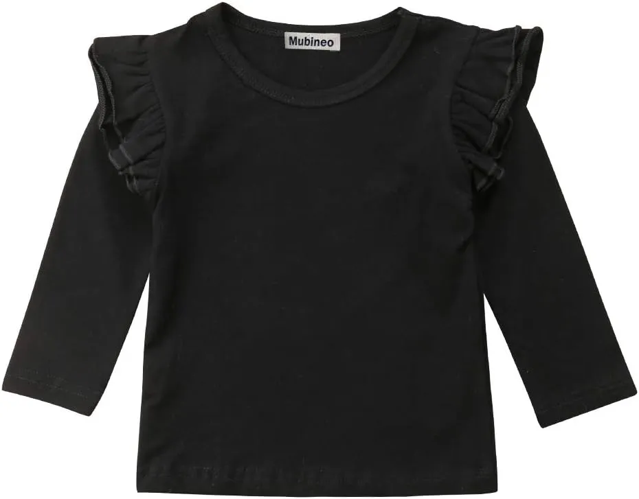 Mubineo Toddler Baby Girl Basic Plain Ruffle Sleeve Cotton T Shirts Tops Tee Clothes