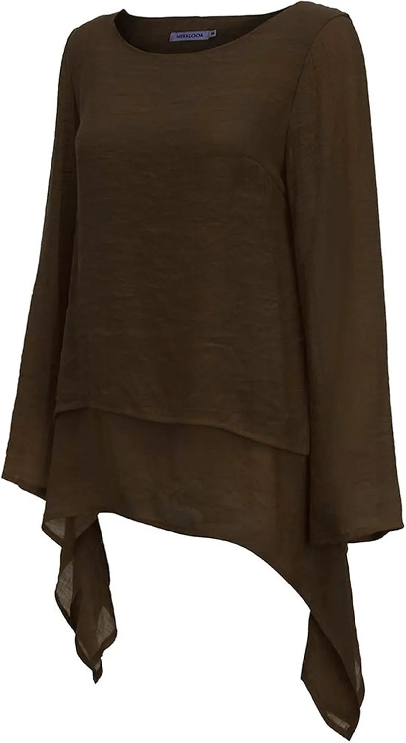 Mzkdieey Oversized Cotton Linen Shirts for Women High Low Hem Asymmetrical Tops Summer Casual Crewneck Long Sleeve Blouse