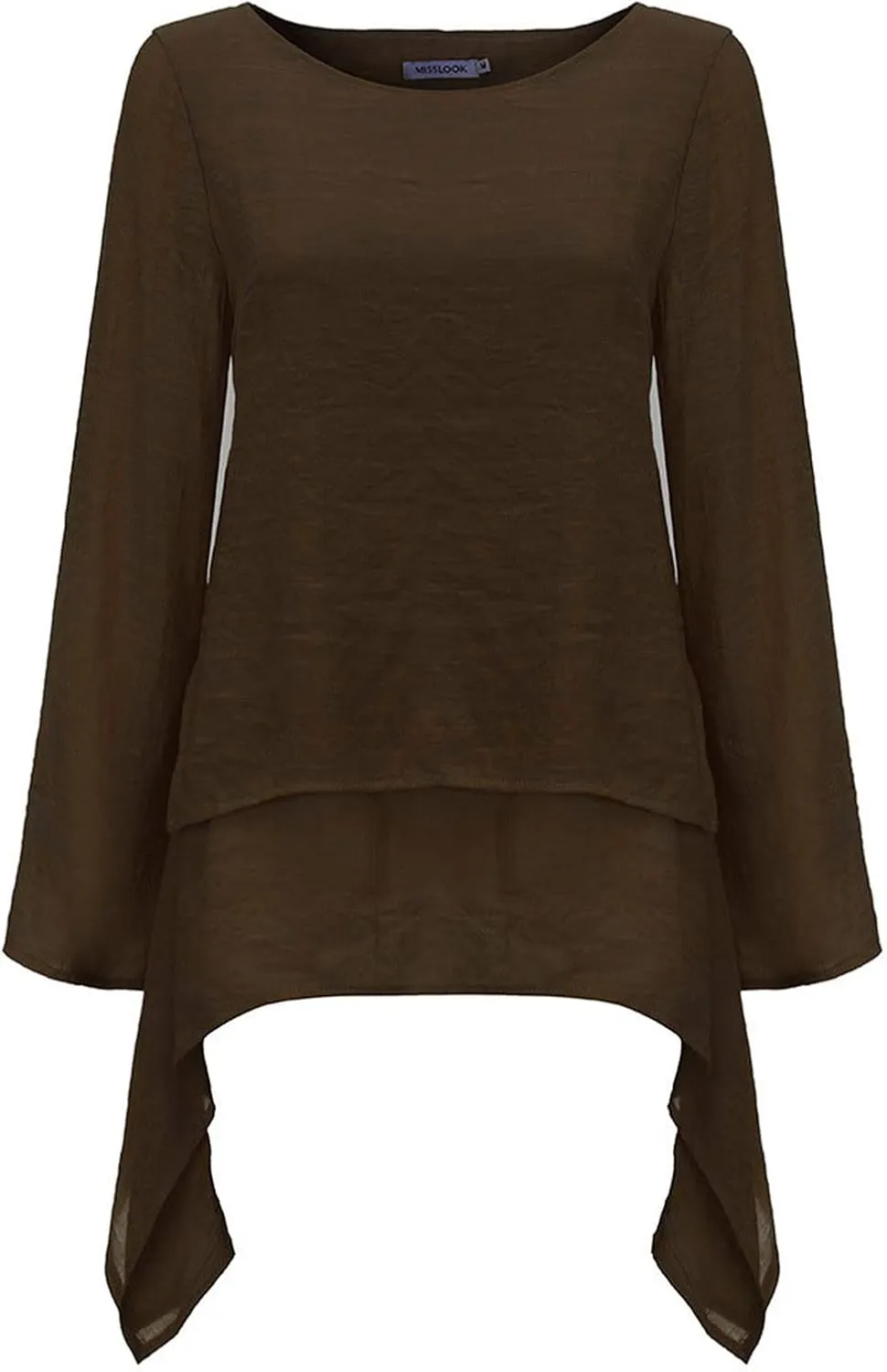 Mzkdieey Oversized Cotton Linen Shirts for Women High Low Hem Asymmetrical Tops Summer Casual Crewneck Long Sleeve Blouse