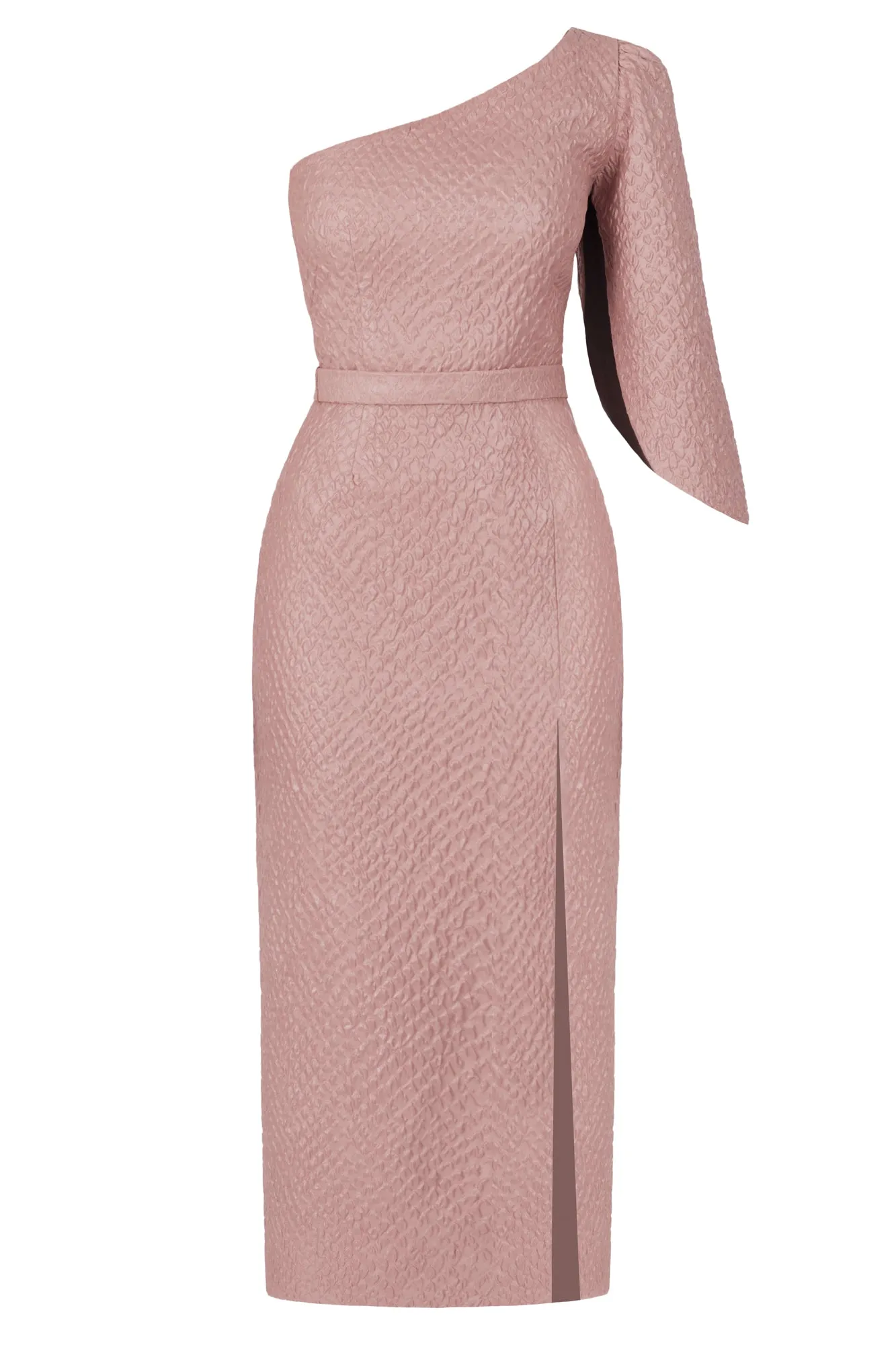 NITA one shoulder asymmetric pink midi dress