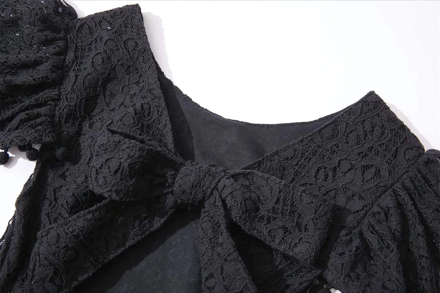 Niyage Backless Toddler Dress Open Back Girls Lace Bow Tie-Back Pom Pom Flutter Sleeves Party Princess Dresses