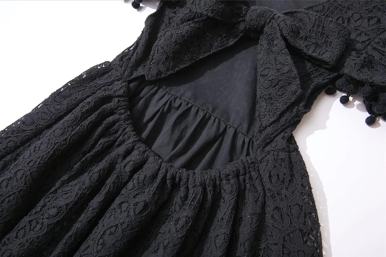 Niyage Backless Toddler Dress Open Back Girls Lace Bow Tie-Back Pom Pom Flutter Sleeves Party Princess Dresses