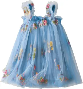 NNJXD Baby Girl Tulle Dress Casual Flower Embroidery Toddler Dresses