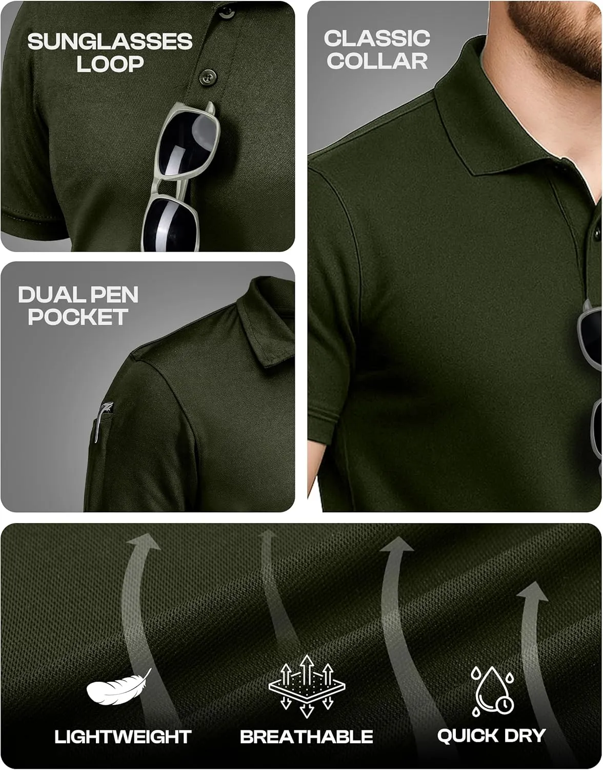 NY Threads Mens Polo Shirt Short Sleeves Quick Dry Performance Tactical Pique Jersey Golf Shirt