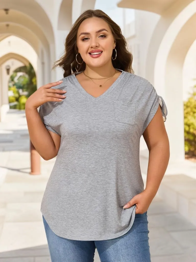 Plus Size Tops for Women - 2025 Summer Casual Shirts Blouse Short Sleeves T-Shirts