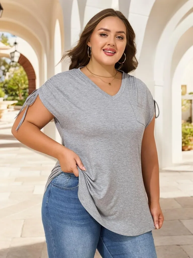 Plus Size Tops for Women - 2025 Summer Casual Shirts Blouse Short Sleeves T-Shirts