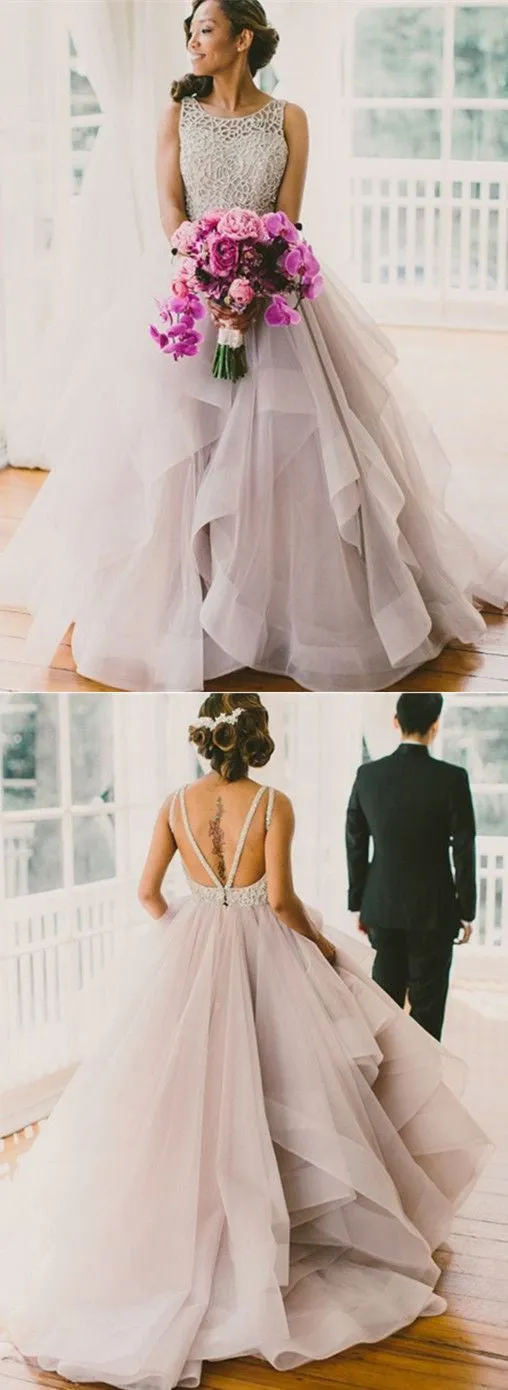 Princess Romantic Ruffle Illusion Neck Ball Gown Wedding Dress