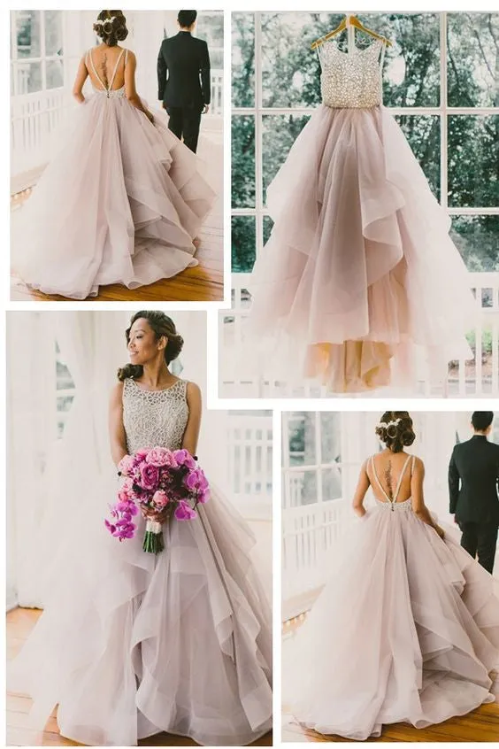 Princess Romantic Ruffle Illusion Neck Ball Gown Wedding Dress