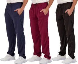 Real Essentials 3 Pack: Men's Mesh Athletic Gym Workout Lounge Open Bottom Sweatpants with Pockets (Available in Big & Tall)