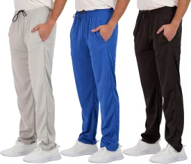 Real Essentials 3 Pack: Men's Mesh Athletic Gym Workout Lounge Open Bottom Sweatpants with Pockets (Available in Big & Tall)