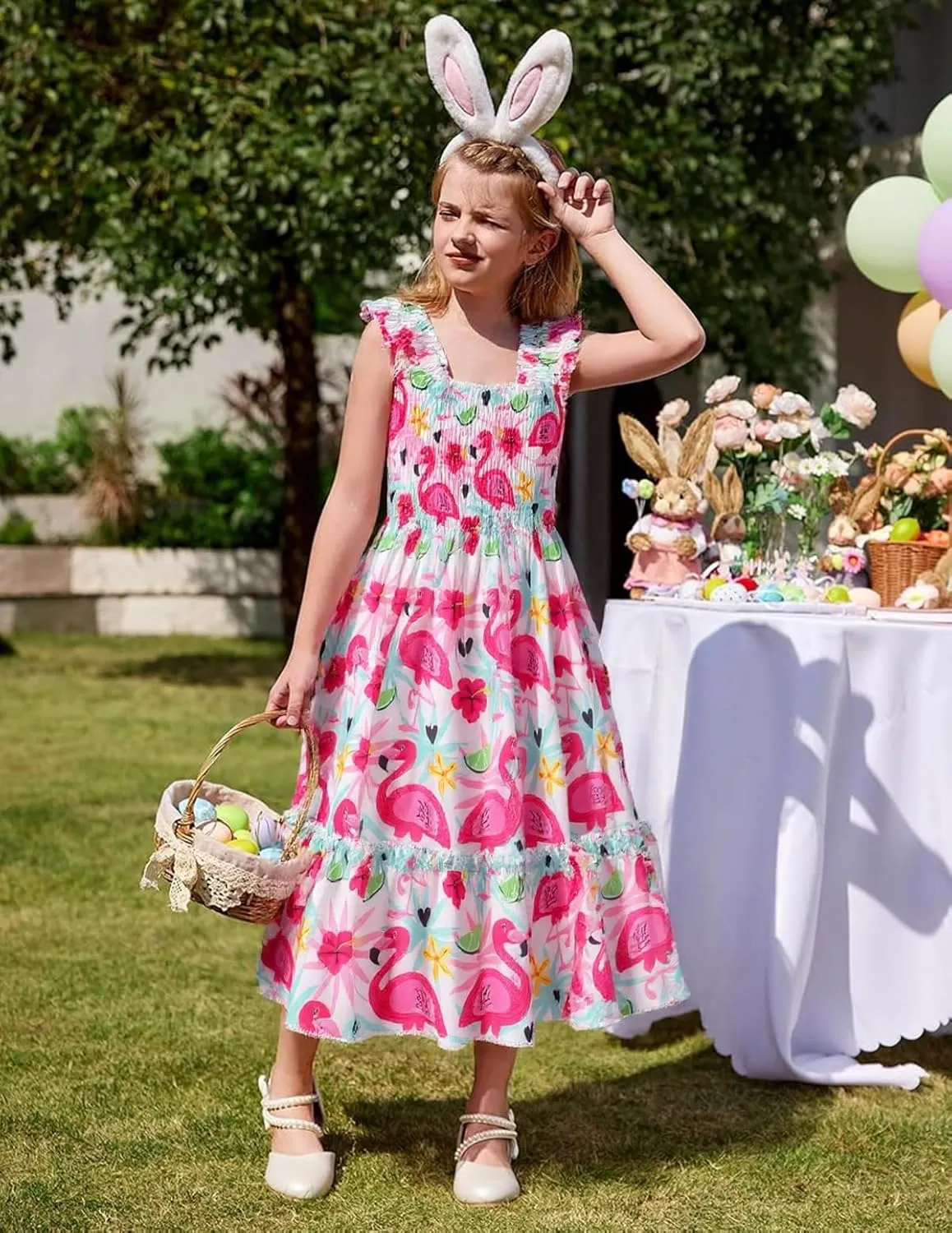 RETSUGO Little Girls Dresses Flutter Sleeve Casual Birthday Party Dress Toddler Kids Swing Twirly Summer Sundress 1-8 Years