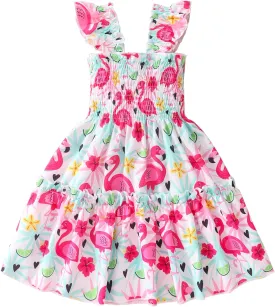 RETSUGO Little Girls Dresses Flutter Sleeve Casual Birthday Party Dress Toddler Kids Swing Twirly Summer Sundress 1-8 Years