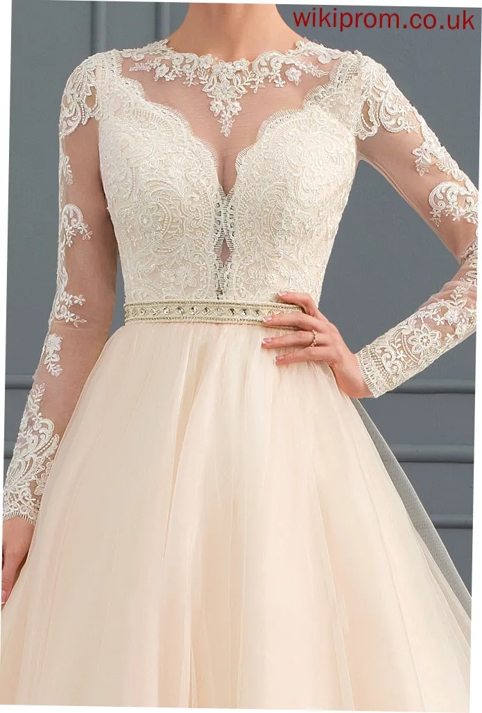 Scoop Tulle Dress With Chapel Beading Ball-Gown/Princess Train Wedding Stacy Wedding Dresses Neck
