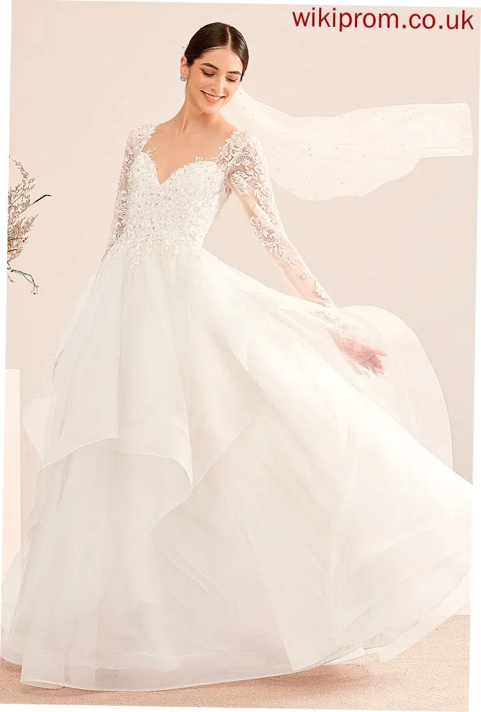 Sequins V-neck Floor-Length Lyric Dress Wedding Dresses Ball-Gown/Princess Wedding Beading With
