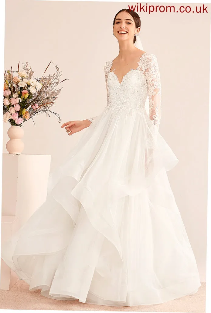 Sequins V-neck Floor-Length Lyric Dress Wedding Dresses Ball-Gown/Princess Wedding Beading With