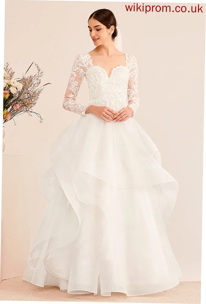 Sequins V-neck Floor-Length Lyric Dress Wedding Dresses Ball-Gown/Princess Wedding Beading With