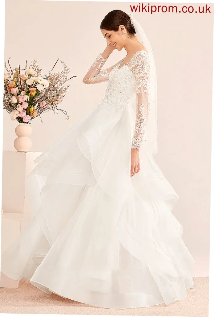 Sequins V-neck Floor-Length Lyric Dress Wedding Dresses Ball-Gown/Princess Wedding Beading With