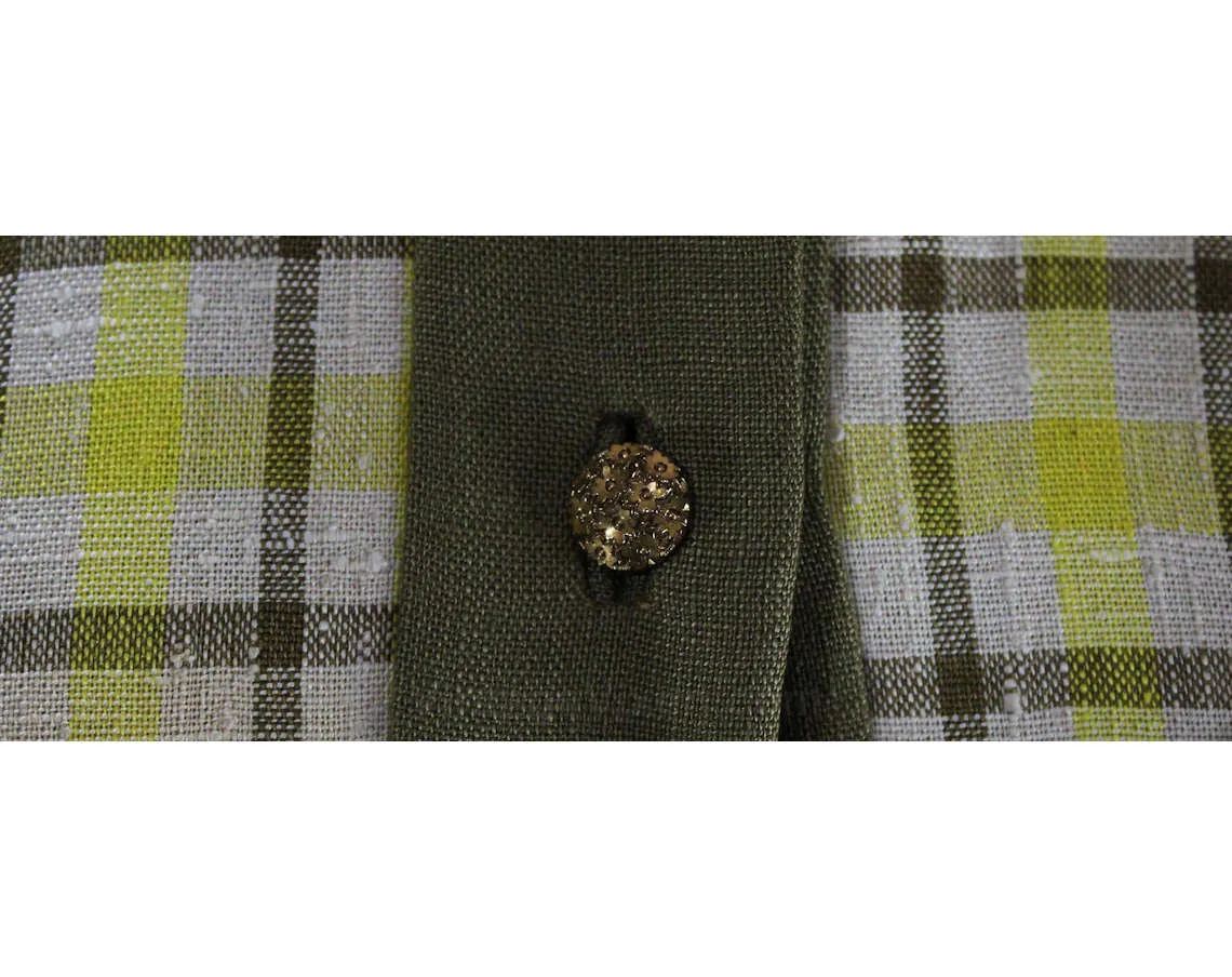 Size 10 Linen Suit - Chic 1960s Yellow & Mocha Spring Plaid Jacket with Skirt - Beautiful Tailoring - 60s Designer David Crystal - Waist 28