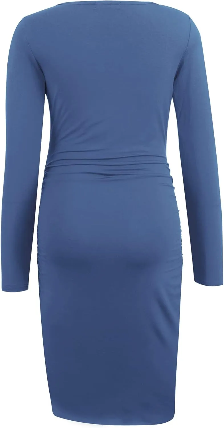 Smallshow Women's Long Sleeve Maternity Dress Ruched Pregnancy Clothes